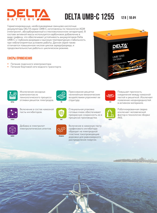 Тяговый аккумулятор Delta Marine Power UMB-C 1255